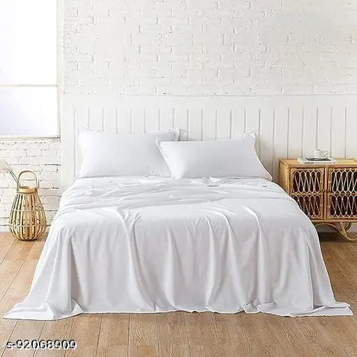 HRUDAYA HOME PRODUCT SOLID PLAIN DOUBLE BEDSHEET WITH 2 PILLOW COVER SIZE 90X100 (white )