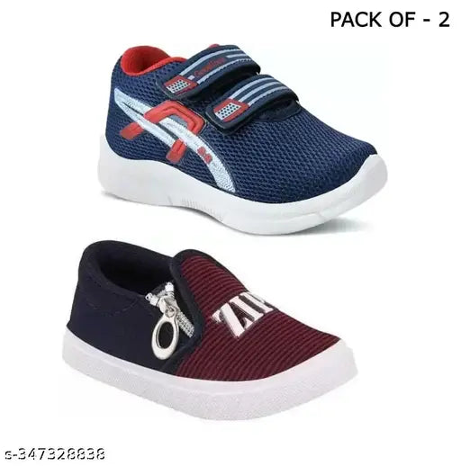 Blue/Red Kids Combo Pack 2 Velcro slip-on zip shoes for boys & girls, Mesh sole, PVC material, ideal for sports, India