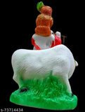 Medium-large size unbreakable PVC Krishna idol with cow, playing flute - 21cm tall, attractive for home temple decor