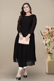 Trendy black knee-length ankle-fit kameez with short sleeves, side slit and long tassels