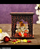 Wooden Expleasia Mukut Ganesha Idol with Temple, ideal home or office decor item, handcrafted with intricate details, Made in India