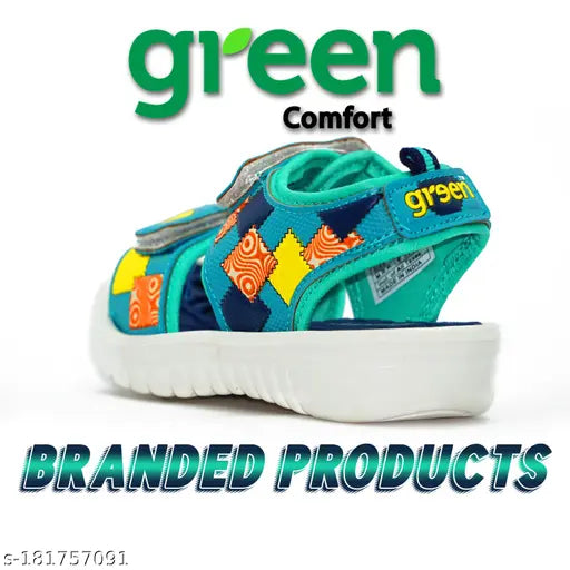 Limited edition green children's sandals, blue trim