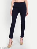 AngelFab Denim Broad belt Skinny Fit Stretchable High Waist Elastic Closer Ankle Length Solid Navyblue-Royalblue Jeggings for Women Pack Of 2