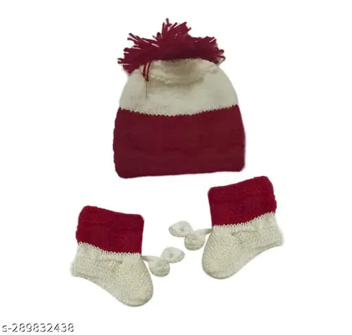 Handmade striped wool sweater set with cap & booties for newborn babies (0-12 months) - Indian craftsmanship