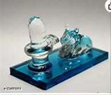 Crystal multicolor Lord Shiva & Nandi statue idol, 8cm length, 5cm height, adds spiritual charm to home decor