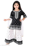 Rayon ethnic printed kurta Sarara sets with dupatta for girls, featuring three-quarter sleeves and sharara bottoms. Indian fashion accessory