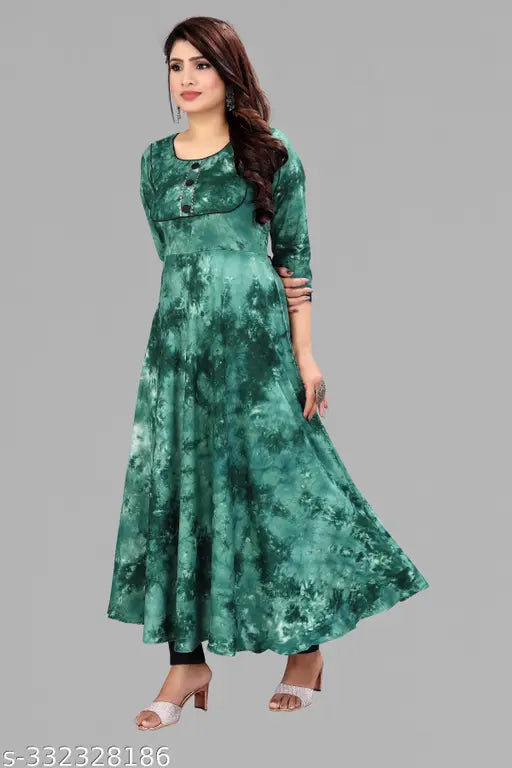 Long green anarkali kurta full ghera with dori patched design
