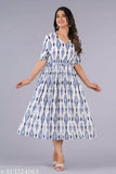Womens blue and white patterned long kameez kurta with sleeves