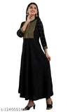 Black rayon embroidered Anarkali Kurti by SMA Embroidery, three-quarter sleeve, embellished for high fashion occasions, India