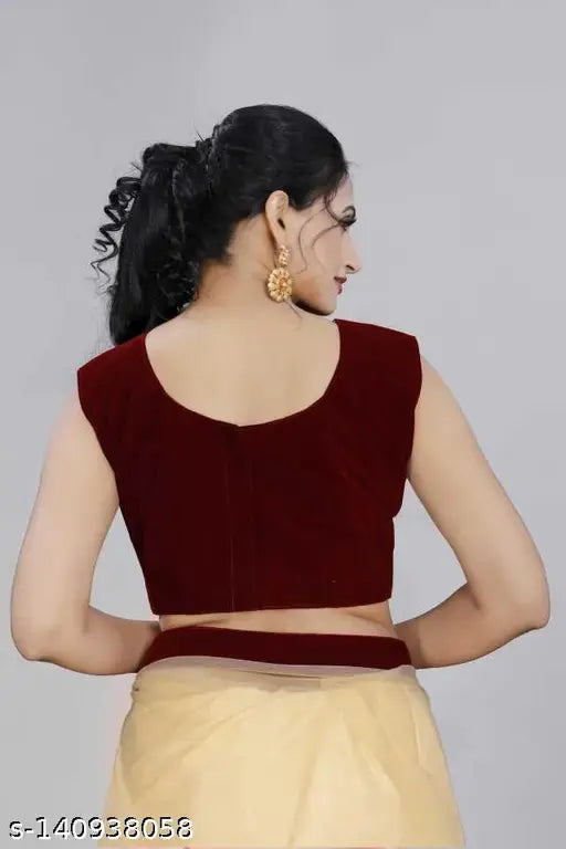 Fashionable net saree with embroidered velvet blouse, showcasing Indian charm and allure