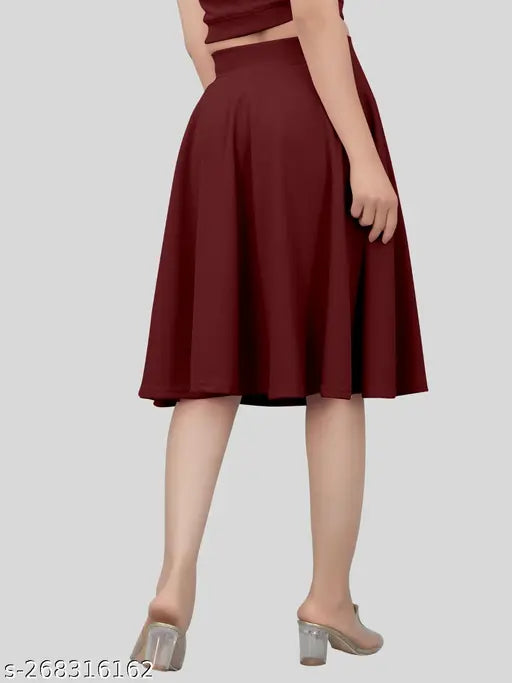 Women's solid lyocell knee-length skirt, available in sizes S-XXL. Made in India