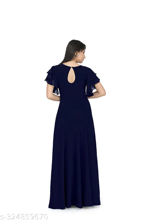 Navy blue geo embroidery gown