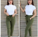 White, cotton, cargo pants with elastic waistband and pockets