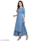 Printed polyester Kurta set with Palazzo bottomwear, three-quarter sleeves, mid slit design. Indian ethnic wear for women