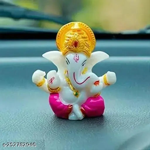 Red marble Ganesha idol for car dashboard, compact 6cm x 5cm x 6cm Ganpati murti with double-sided tape