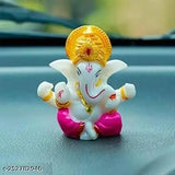 Red marble Ganesha idol for car dashboard, compact 6cm x 5cm x 6cm Ganpati murti with double-sided tape