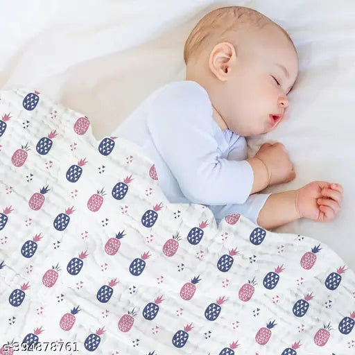 Aerocotton Home Baby Muslin Swaddle 100x100cm-pack, soft & durable cotton blankets with 2-fruit prints, ideal for AC room use
