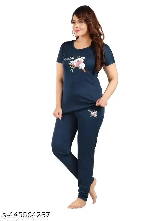 Women's trending coord set, printed night suite pyjamas and top set, polyester fabric, Indian origin