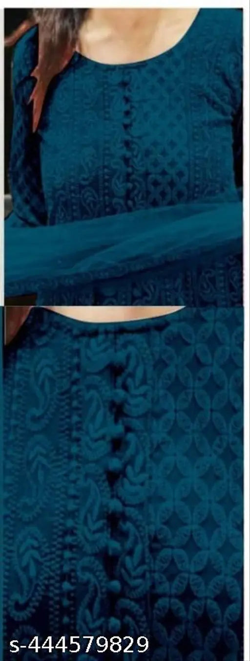 Georgette gown with dupatta set, embroidered net, three-quarter sleeves, Indian bridal wear
