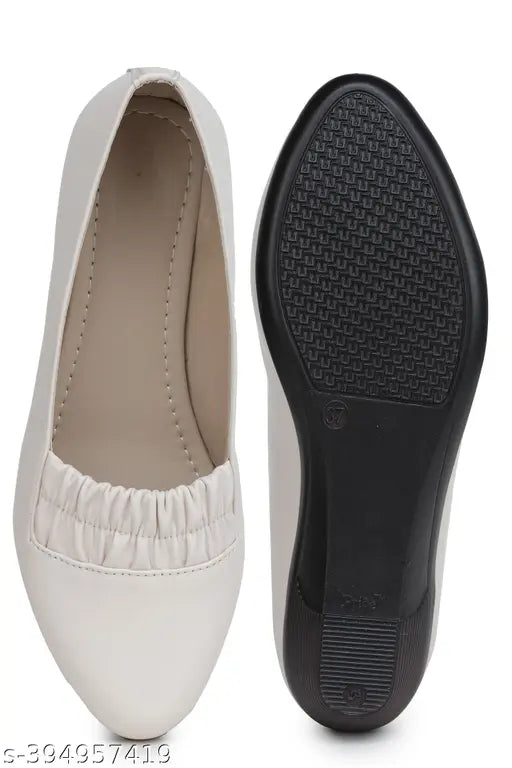 White ballerina flat shoes, casual style, women's fashion