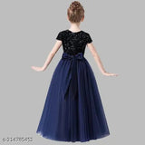 Blue sequined net gown for girls party wear, embroidered with short sleeves. Size 5-6 years, dry clean only. Indian made