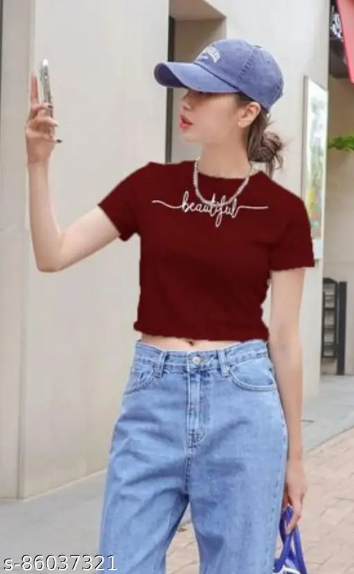 Stylish cotton blend short sleeves T-shirt for women, printed with modern design, available in sizes S-XXL