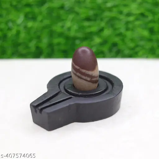 Marble Narmadeshwar Shivling, 15-inch decorative showpiece with a 3-inch stone yoni base, handcrafted from natural Narmada river stone