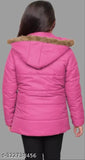 Pink puffer coat with a fur hood