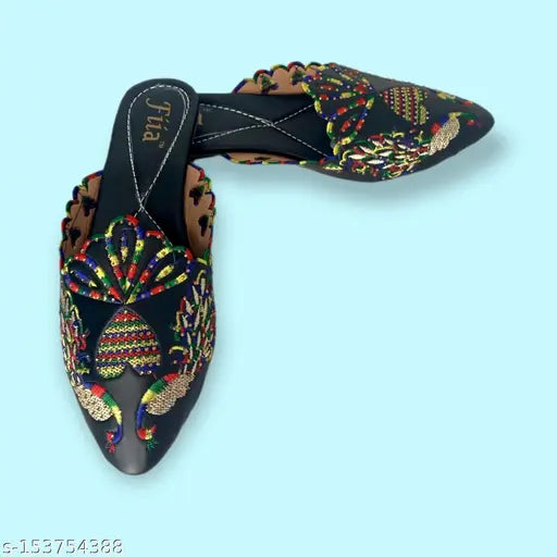 Black synthetic bell-shaped mules by FiiA, embellished with Swarovski elements for everyday wear