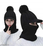 Trendy women's winter warm soft woollen monkey cap hat snow proof with visor