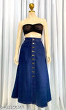 Navy Blue A-Line Maxi Denim Skirt - Lightweight, breathable, trendy denim skirt for women, perfect fit and durable materials. Available in sizes 26-46 (waist 26"-56"). Made in India