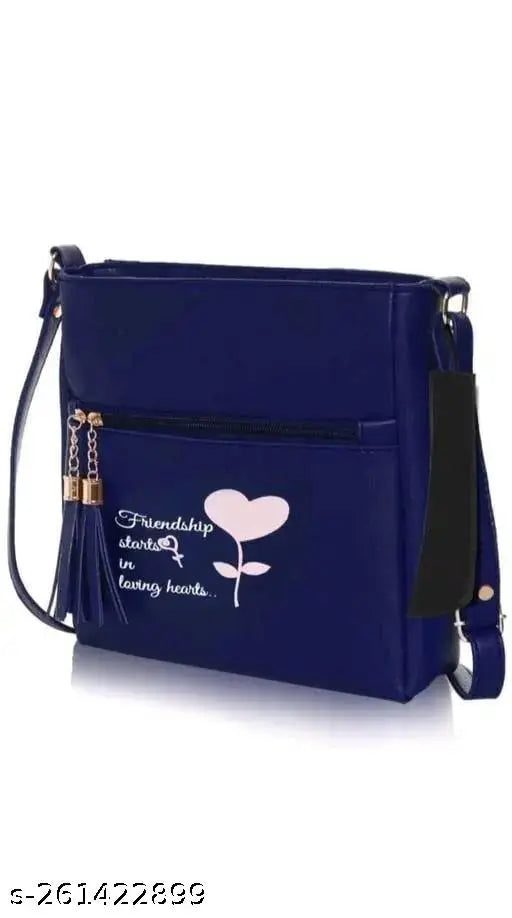 Blue faux leather handbag with tassel, zip closure