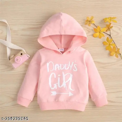Cotton blend printed long sleeve hoodie for baby boy and daddy's girl, soft and stylish sweatshirt with attached hood and pockets, 18-24 months size