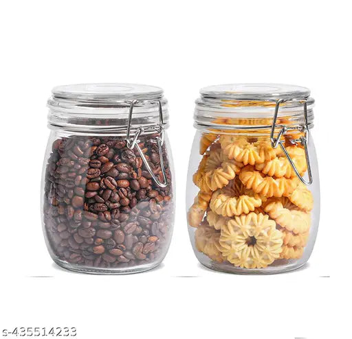 ARQIVO round clip top glass storage jars set of 2, clear airtight containers with stainless steel clips, for dry food coffee beans cereal spice sugar pasta 750ml