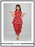 Printed cotton anarkali top & dhoti set with dupatta for kids girls - Indian kidswear in rich prints
