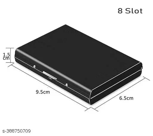 Black metal RFID-blocking wallet with 7 slots for men and women, slim design with a solid pattern