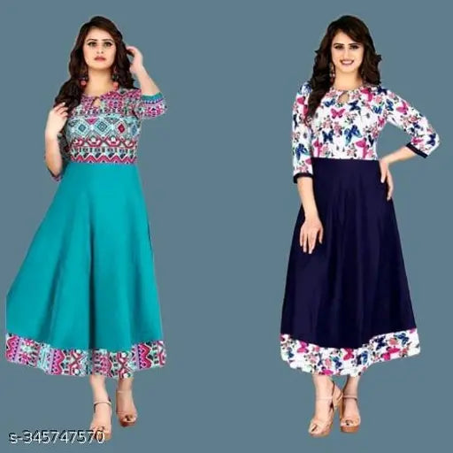 Indian rayon Anarkali maternity kurti, three-quarter sleeves, breastfeeding friendly, perfect for post-pregnancy