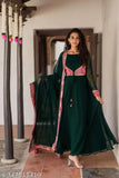 Indian Diwali festival special, georgette gown with removable koti & dupatta (M-XXL), solid pattern, soft georgette dress lining, 52"+ dupatta length