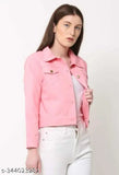 Pink denim women's jacket, long sleeves, solid pattern from New Classic Enterprises, India