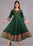 Trendy rayon embroidered anarkali kurti, three-quarter sleeves, Indian women's fashion for size S-XXXL
