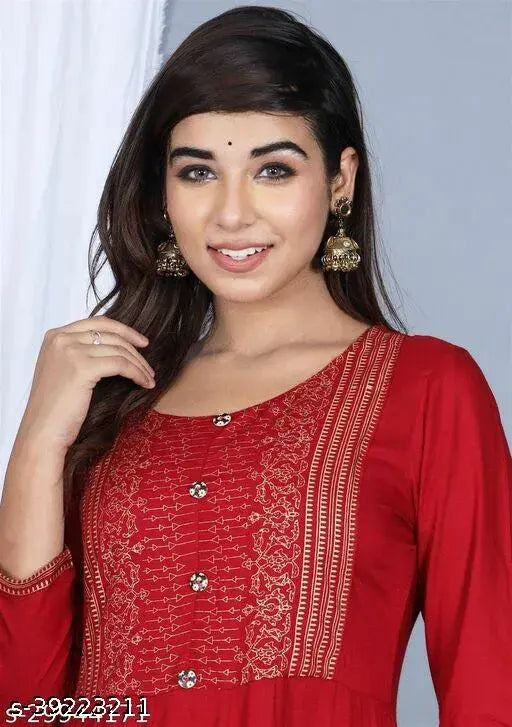 Stylish women's kurti, cotton, embroidered design, full-length, three-quarter sleeves