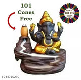 8cm poly resin Ganesh idol, backflow smoke fountain figurine from India, gold incense included