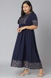 Dark Blue Poly Crepe Plus Size Kurta: Printed combo, short sleeves, flared silhouette - women's fashion from India