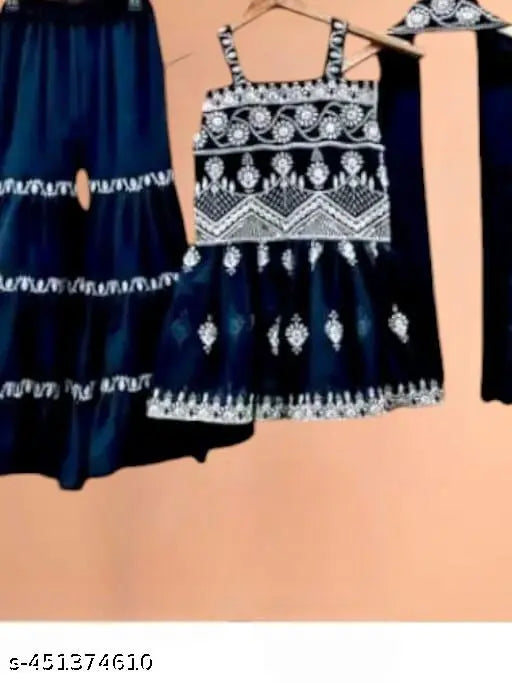 Blue georgette sharara set for girls, embroidered western wear, India-made, perfect for festivals