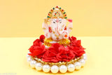 Marble Ganesh Laxmi Idol pair, detailed hand-painted resin statues for Diwali Pooja home decor (9cm x 9cm x 9cm)
