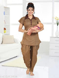 Polyester maternity dhoti top nightsuit with invisible zip, comfortable feeding nightwear for women