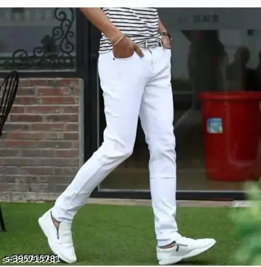 Decentlook Men's White Denim Jeans - Slim Fit, Classic Comfort, Versatile Wardrobe Staple