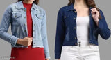Multi-colored denim winter jackets for girls, pack of 2 - Fashionable casual wear in S, M, L, XL