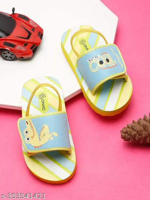 Crocodile EVA sliders with back support and adjustable strap (unisex), printed net pattern on colorful design for kids footwear