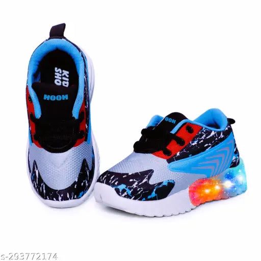 Bacchon kids shoes, blue and red sneakers, black sole, light up design